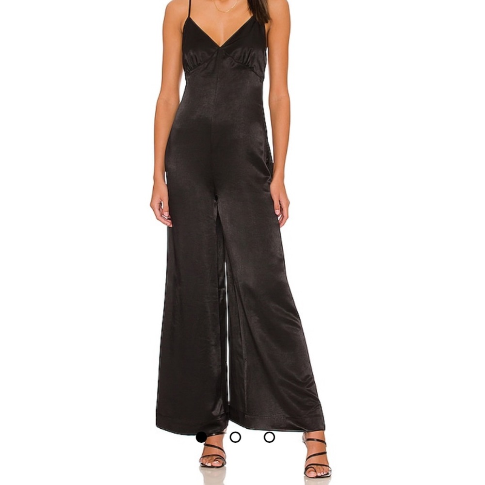 We Wore What Slip Sateen Wide Leg Jumpsuit - S / Black × 1